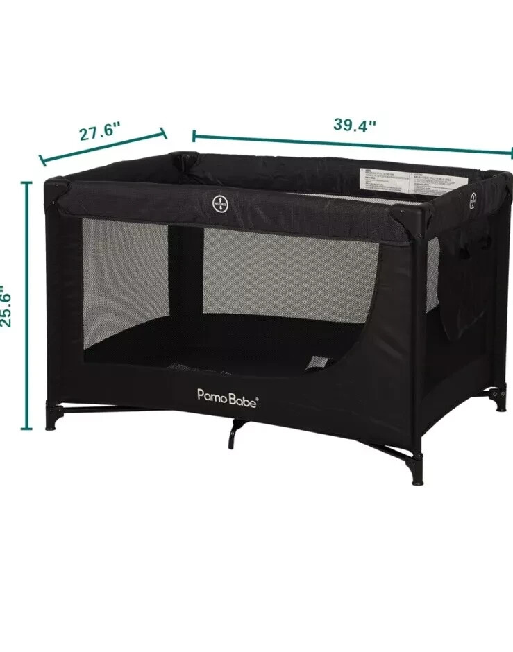 Pamo Babe Portable Baby Playpen Crib with Mattress Black NIB