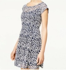 Bebop Sz Medium Lacy White Blue A Line Dress