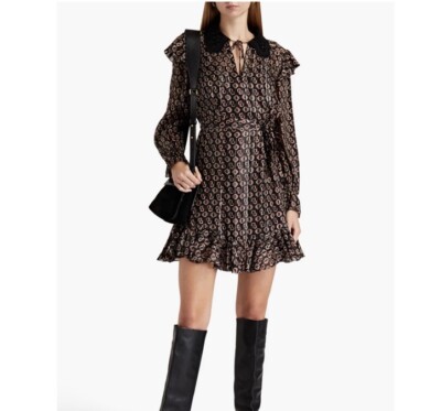 NEW Maje Monogram logo metallic fil coup silk chiffon mini bow dress | eBay