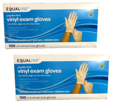 EQUALine Powder-Free Vinyl Exam Gloves 100-ct Universal Size Gloves, 2 Boxes 