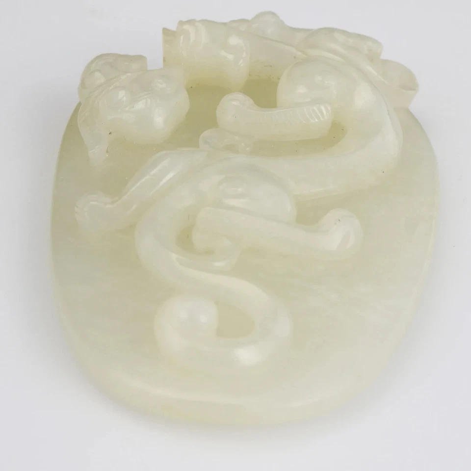 Qing Chinese Jade Chimera Pendant Plaque Pale Green 18/19th Century - Image 4 of 4