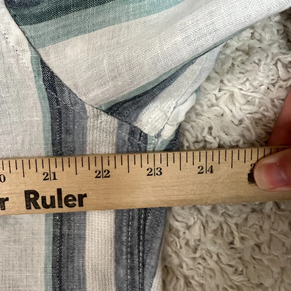 Reyn Spooner Shirt Mens Large White Blue Classic Fit Linen Button Down Striped - Image 4 of 4