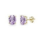 Gold Flashed Sterling Silver Amethyst 6x4mm Oval-Cut Solitaire Stud Earrings