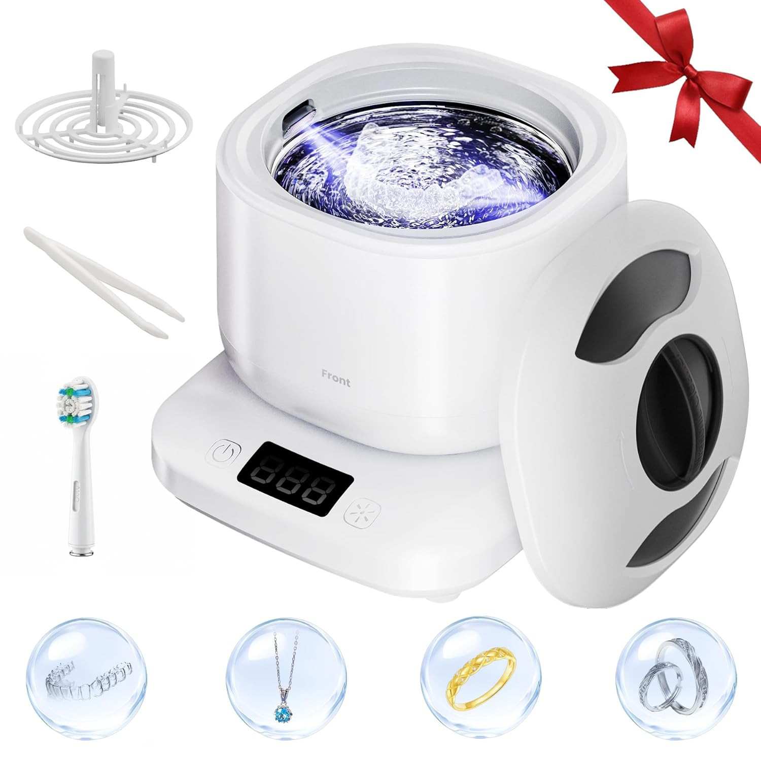 Ultrasonic Jewelry Cleaner Machine with U-V Light, Detachable Retainer Cleaner f