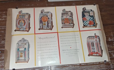 RARE Vintage Mills Novelty Co Slot Machine Advertising Poster Silent Line
