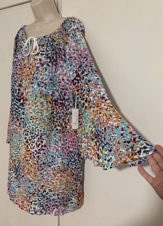 NUEVO CON ETIQUETAS Anne Cole Para Mujer Talla L/XL Puesta de Sol Punto Campana Manga Túnica Natación Cubrir Top Foto 4 de 4