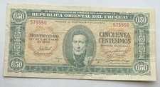 1939 Uruguay 50 Centesimos Note- Cincuenta Cent Banknote - Serie F