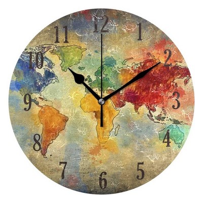 senya Round Colorful World Diversity Map Wall Clock Battery Operated Accurate Sw