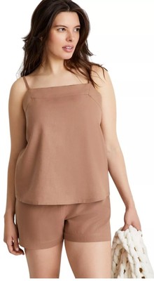 State of Day Linen Blend 2-Pc. Sleeveless Pajama Shorts Natural Umber Brown M