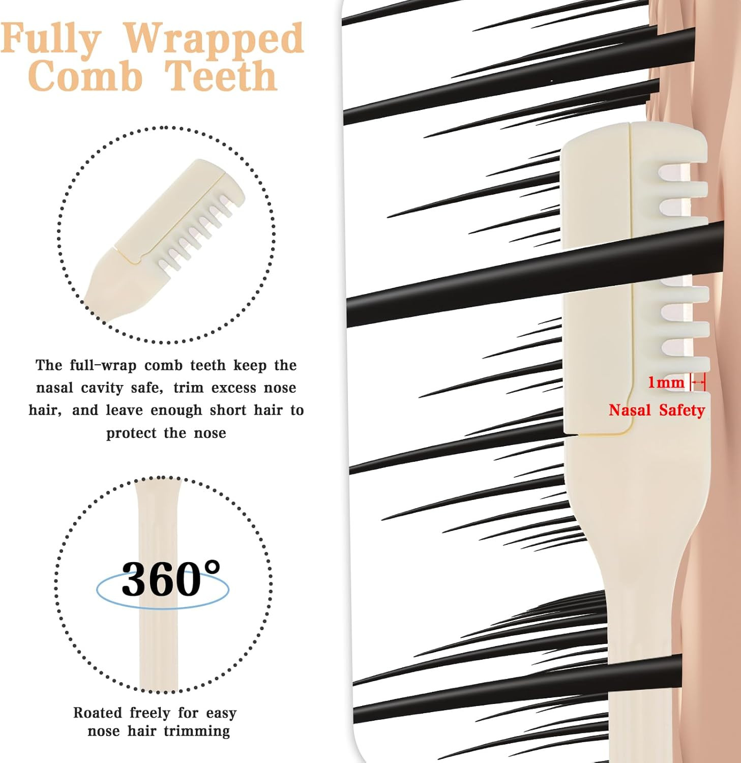 10-Pack Manual Nose Hair Trimmer 360° Rotating Nasal Hair Cutter with Ear Pick