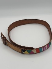 VTG Colorful Guatemalan Hand Woven Embroidered Leather Boho 35in Belt Size 30