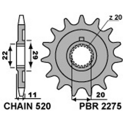 PBR Piñon para cadena de acero 520 STANDARD 2275