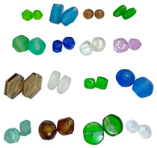 Beads, Recycled Glass, 32 Pcs in 16 Pairs, Indonesian, 8 to 20 mm, 2.5 mm Holes