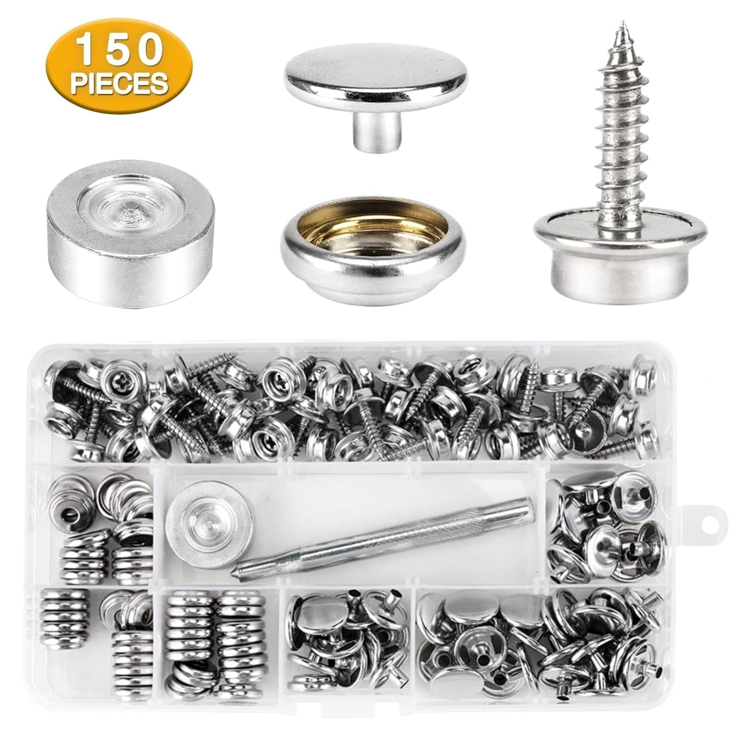 150 PCS Canvas Snap Kit Tool, Metal Screws Snaps Marine Grade 3/8" Socket Sta...