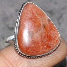 925 Silver Plated Sunstone Ring Handmade Gemstone Jewelry Size US 10.5 GW