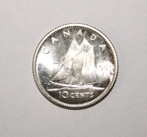 S12 - Canada 10 Cents 1965 Brilliant Unc. Silver Coin - Queen Elizabeth II