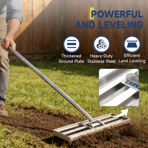 Lawn Leveling Rake 30/36" Heavy Duty Lawn Leveler Tool W/6.5FT Handle Adjustable - Picture 4 of 14