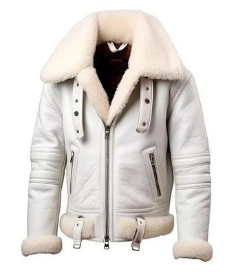 Men's Real Sheepskin Leather Jacket Shearling Fur RAF Aviator B3 Bomber Jacket