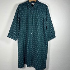 Pure Jill J. Jill Womens Dobby Textured Shirtdress Teal Stripe Button Front SZ L