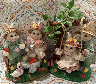 FABRIC MACHE SPRING BUNNIES-SET of 2-CENTERPIECE for EASTER (Get it for Easter)