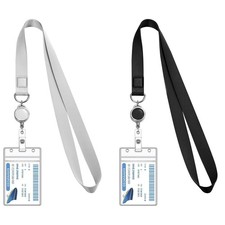 2 Pack Lanyards with ID Badge Holders, Retractable Badge Reel with Clear