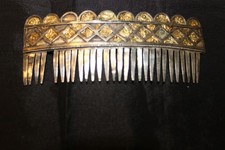 Antique Art Noveau Filigree Sterling Silver Gold Foil Hair Comb 4.25"Long