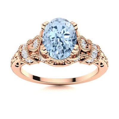 Oval Natural Aquamarine 925 Silver Solitaire with Accents Ring Jewelry