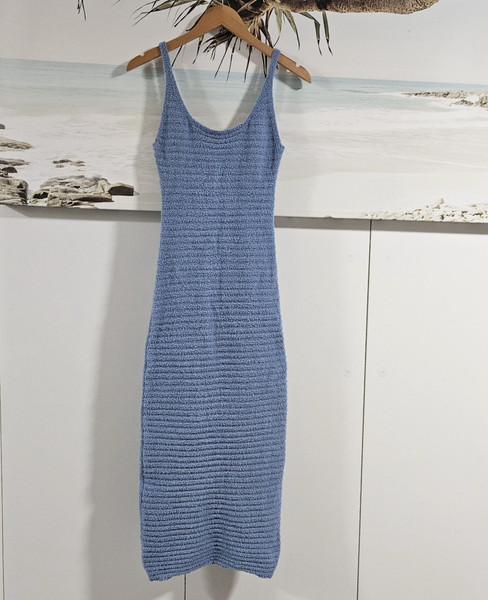 Rumor Dress Womens Size M/L Blue Ribbed Sleeveless Bodycon Midi