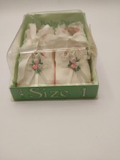 Baby Deer Baby Shoes Size 1 White Pink Fabric Floral Embroidery Infant New Gift