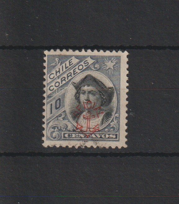 p6166 CHILE - Marine 1907 Used 10c opt. 'Anchor' in red SG.0126