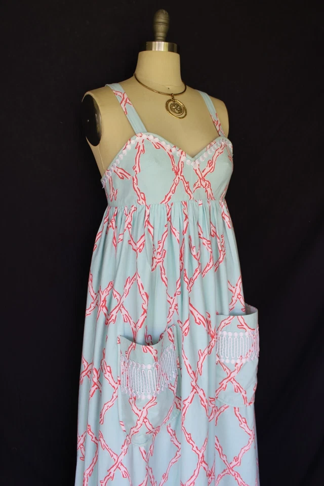 Lilly Pulitzer custom coral lattice vintage crochet lace mod tunic dress Maxi - Image 4 of 4