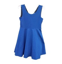 KNIT WORKS A-LINE DRESS WOMEN 16 BLUE BLACK SUBTLE GEOMETRIC PATTERN ROUND NECK