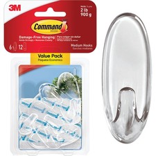 Command Clear Medium Hooks, 6 Hooks, 12 Strips 17091CLR-6ES Command 17091CLR-6ES 1.60 per strip
