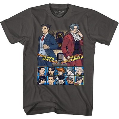 ACE ATTORNEY T-Shirt Phoenix Wright Miles Edgeworth Character Smoke Mens Merch