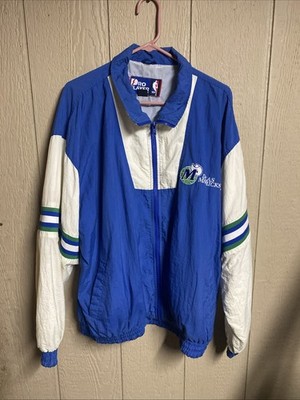 Dallas Mavericks Vtg Lined Windbreaker Jacket Size L Blue White PRO PLAYER NBA