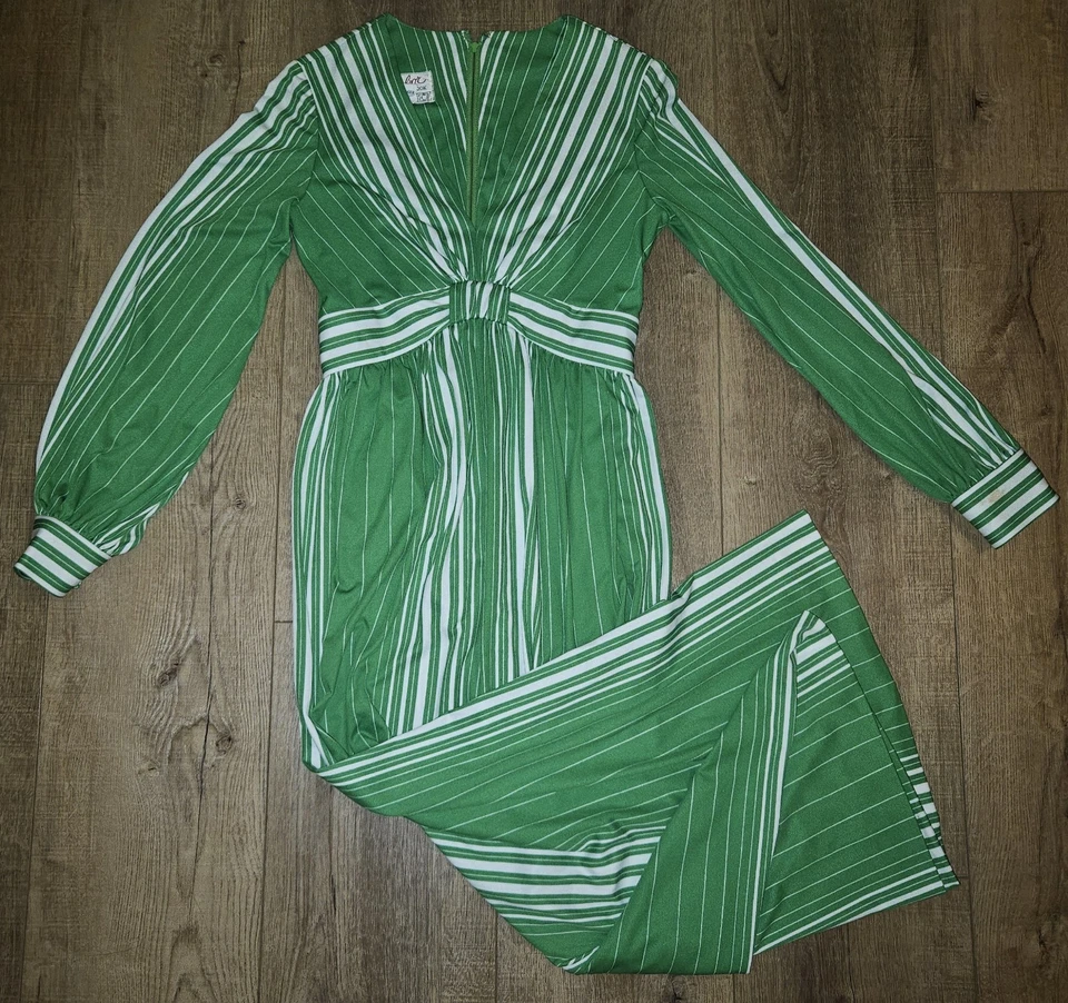 The Eva Gabor Look By Estevez Green & White Dress, Vintage From 70's - Image 3 of 4