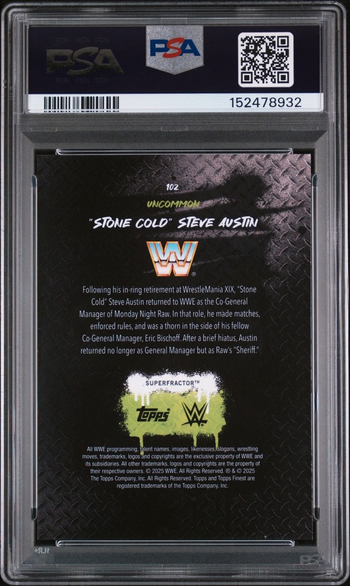 2025 Topps Finest WWE Stone Cold Steve Austin #102 Superfractor #d