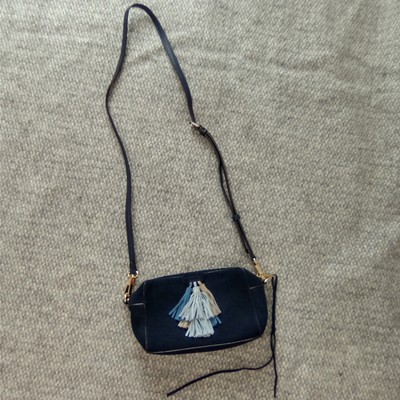 $245 REBECCA MINKOFF SOFIA LEATHER SUEDE NAVY MULTI TASSELS SMALL CROSSBODY BAG