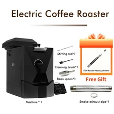 Electric Coffee Bean Roaster Drum Roasting 1000W W/ Smoke Exhaust Pipe 3 Modes