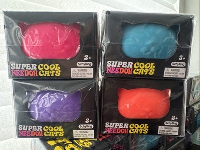 SET OF 4 - Schylling Super Needoh Cool Cats XL Squishy Pink, Blue, Orange Purple