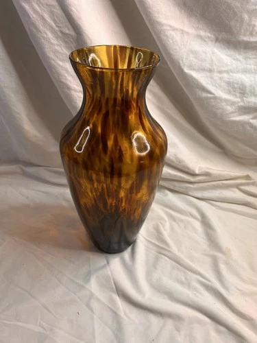 Azzurra SRL factory Italian glass vase with a tortoise shell pattern 15in