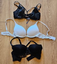 FREE C+C Bundle 3 X Bras 32D & 32C Black White Victoria Secret Primark Racerback