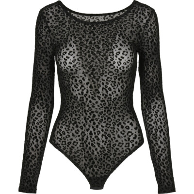 Urban Classics Ladies Flock Lace Body Einteiler elastischer Stoff Leo-Design 