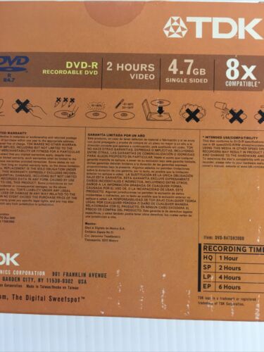 TDK DVD-R Recordable DVD 2hrs 4.7GB 8X Compatible 20 Pack Factory Sealed - Picture 5 of 7
