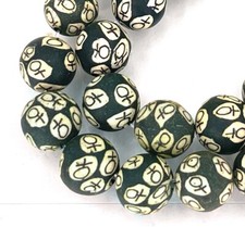 10mm Polymer Clay Round Beads Black with antique white dot 16 pcs