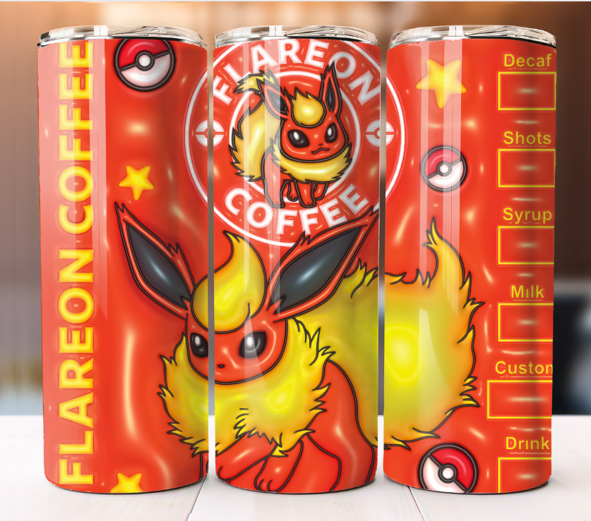 Flareon Pokemon Inflated  Coffee Tumbler 20 oz Skinny Cup Mug Stainless Steel