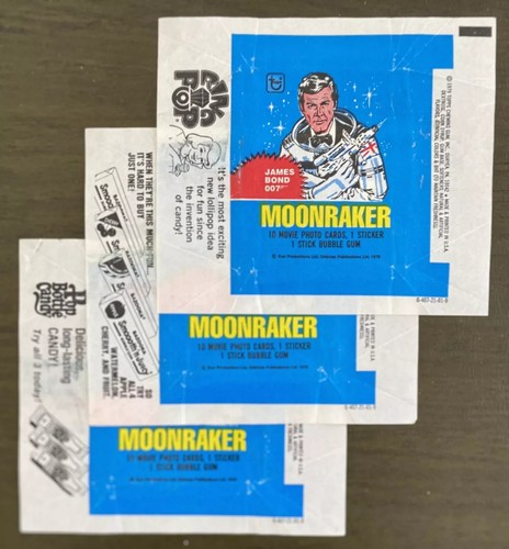 1979 Topps James Bond Moon Racker Lot of all 3 wax wrappers**no tears or rips