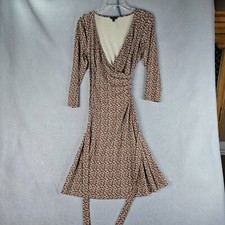 Talbots Dress Womens Small Orange Brown Faux Wrap Stretchy Comfort Chic