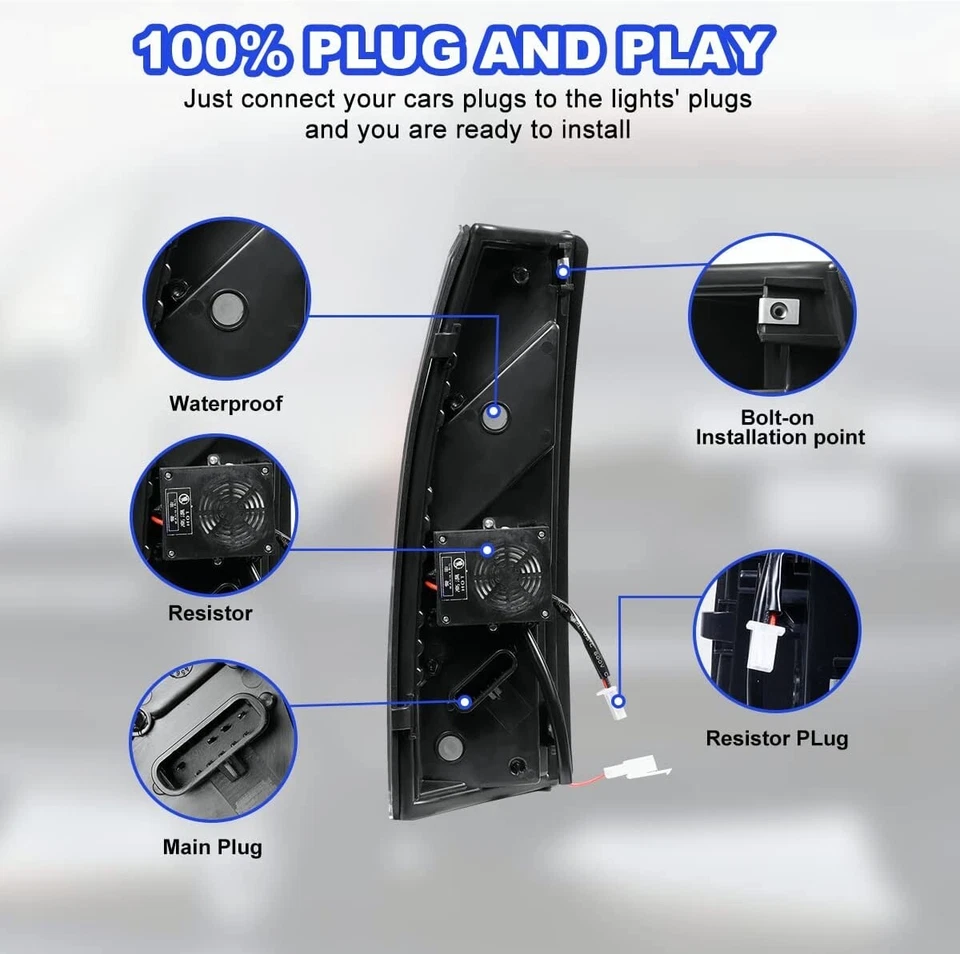 For 1988-1998 Chevy GMC C/K 1500 2500 3500 LED Tail Light Brake Lamp Black Clear - Изображение 4 из 4