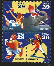 Us Scott 2750-53 Block Of 4 1993 Circus 29c Vf Mnh